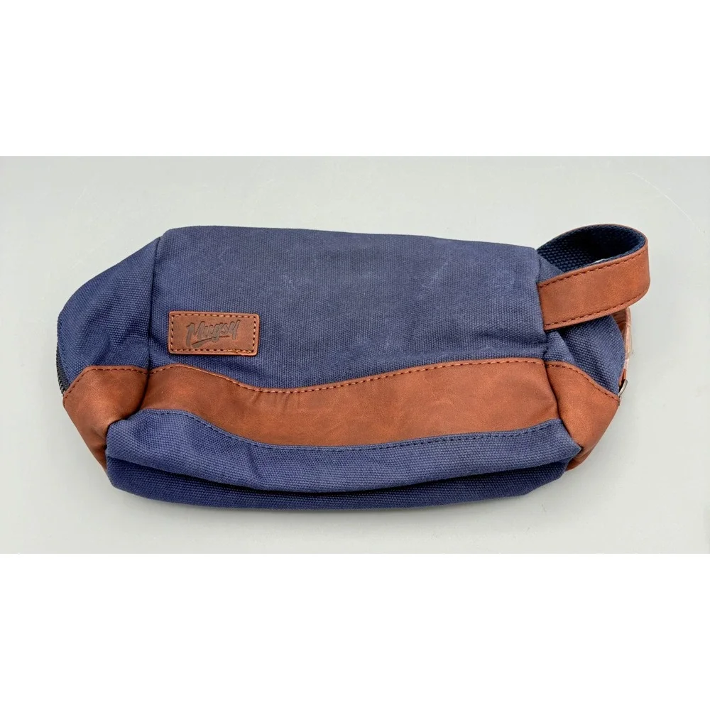 Mugsy Denim Dopp Kit Bag Canvas &‎ Leather Vacation Travel Cosmetic Bag New